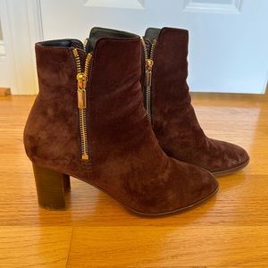 SARAH FLINT Brown Suede Perfect Zip Ankle Boots Size 39.